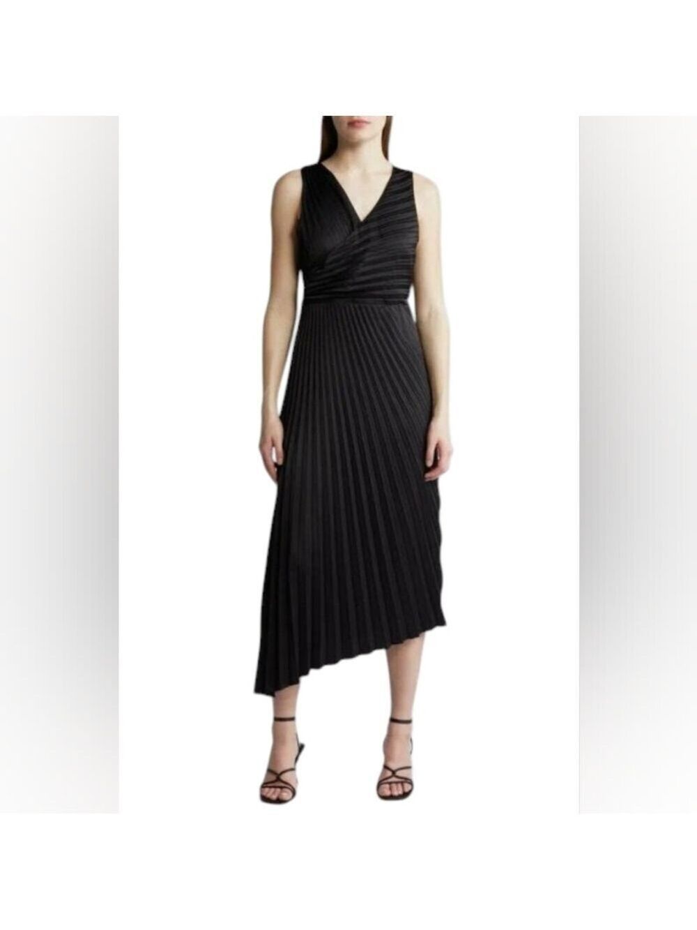 Sam Edelman Pleated Asymmetric Hem Satin Dress